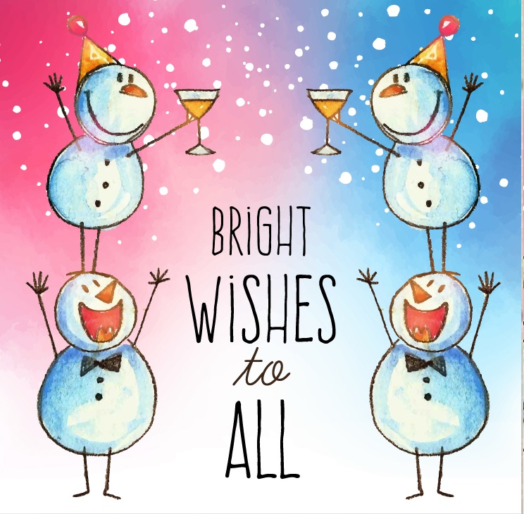 Biglietto d'auguri festivo con pupazzi di neve per bambini.