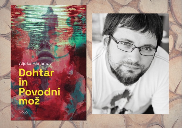 La copertina del libro Dohtar in povodni mož eritratto in bianco e nero dell'autore Aljoša Harlamo.