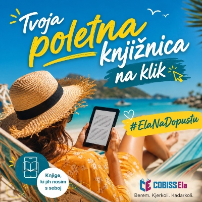 Poletna slika na kateri leži ženska na ležalniku in bere knjigo na tablici.