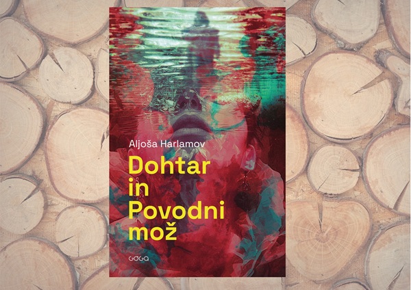 La copertina del libro Dohtar in povodni moži con la silhouette di France Prešeren e il volto di una donna sullo sfondo.