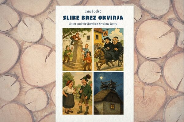 Naslovnica knjige Slike brez okvirja z ilustracijami prizorov iz ljudskih zgodb.