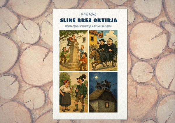 Naslovnica knjige Slike brez okvirja z ilustracijami prizorov iz ljudskih zgodb.