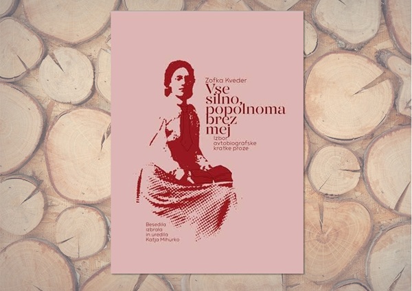 Copertina del libro Tutto immensamente, completamente senza confini di Zofka Kveder, con l'illustrazione di una figura femminile seduta in tonalità rosse su sfondo rosa chiaro.